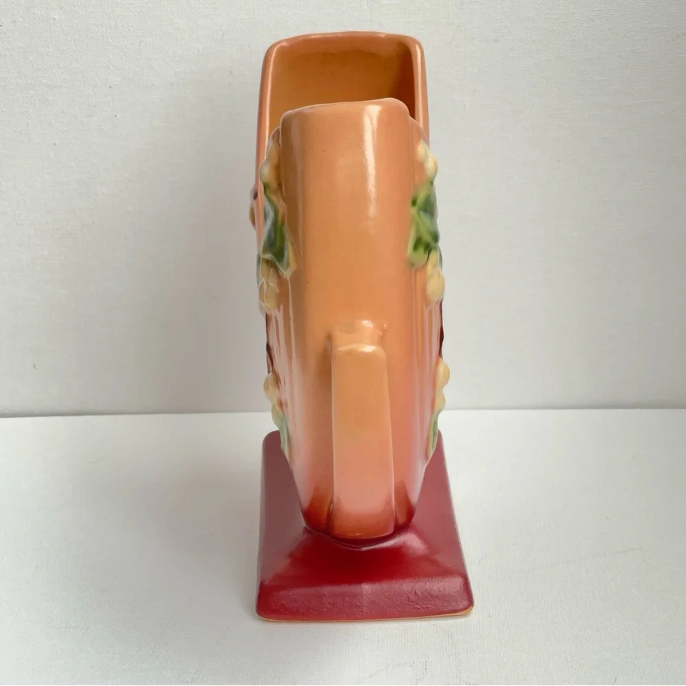 Roseville Snowberry Fan Vase Pink Burgundy Art Pottery Mid Century - Picture 6 of 16